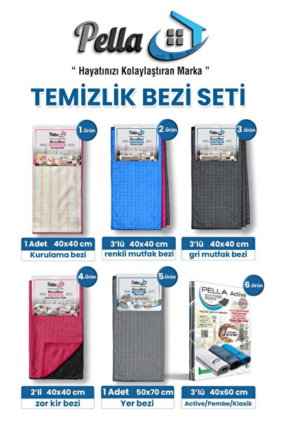 pella 6 Parça Mikrofiber Temizlik Bezi Seti
