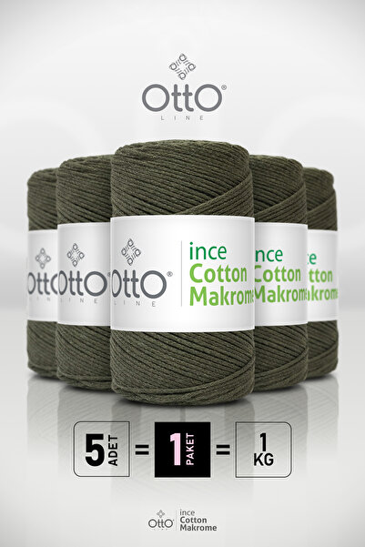 Otto خيط مكرامية قطني رفيع - أخضر عسكري (كاكي) - عبوة من 5 قطع - 2 مم/200 جرا...