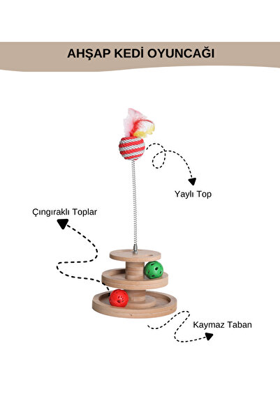 Genel Markalar Ahşap - Kedi Oyuncağı - Çok Amaçlı Kullanım ( Çıngıraklı ve Yaylı Top İçermektedir )