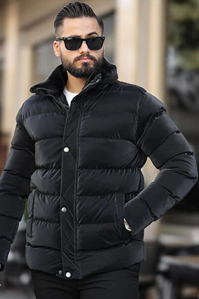 LUGMO Jachetă pufă lucioasă de iarnă pentru bărbați - căptușită neagră