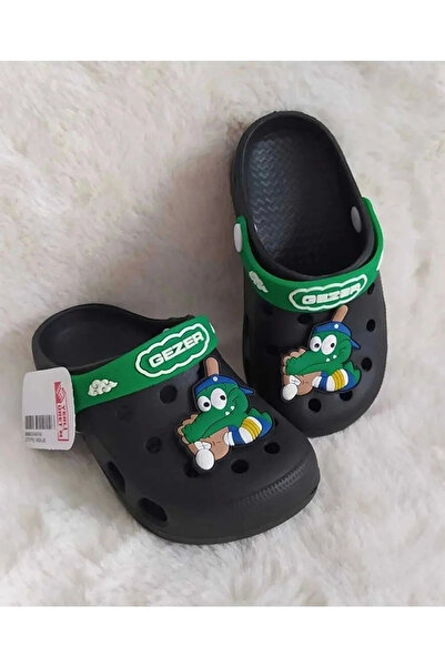 GEZER Kaydırmaz Taban Erkek Çocuk Terlik Timsah Siyah