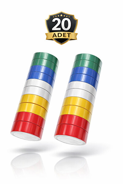 nistabolje 20 Adet Renkli Elektrik Bandı Dayanıklı ve Esnek Pvc İzole Bantı