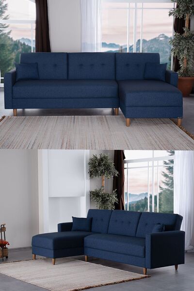 Kilim Mobilya Scandi Köşe Uzanmalı Yataklı Köşe Takımı (HEM SAĞ HEM SOL KÖŞE OLARAK KULLANILABİLİR) Lacivert
