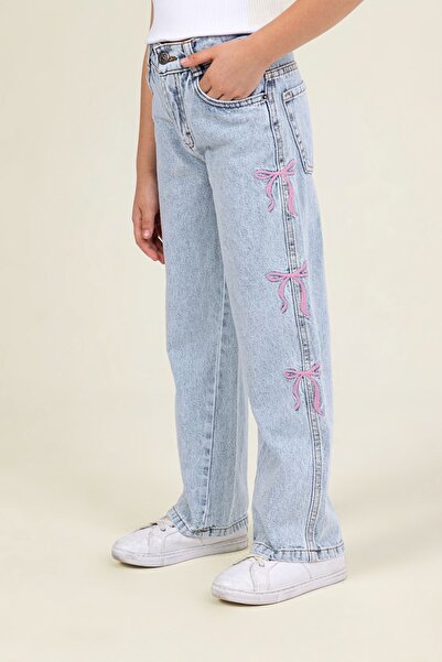 DMB BOYS & GIRLS Çaren Kids - Fiyonk Nakışlı Kız Denim Pantolon