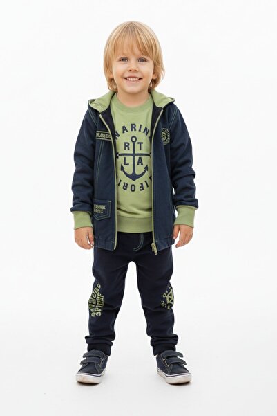 Hippıl Baby Çaren Kids - Комплект от 3 части за момчета - Кардиган с качулка и цип, суитшърт и панталони за тичане