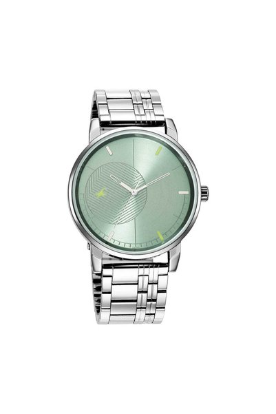FASTRACK ساعة ستانرز 3.0 الرجالية 3278SM01 - مينا أخضر، سوار معدني فضي