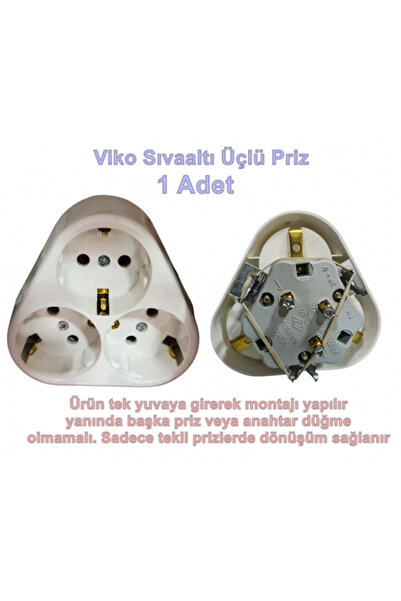 VİKO Yonca Sıva Altı Topralı Üçlü Priz Beyaz