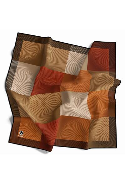 VİOLLA Soft Twill Geometrik Desenli Taba Renkli 90x90 Eşarp (İpek İçermez) Ke...