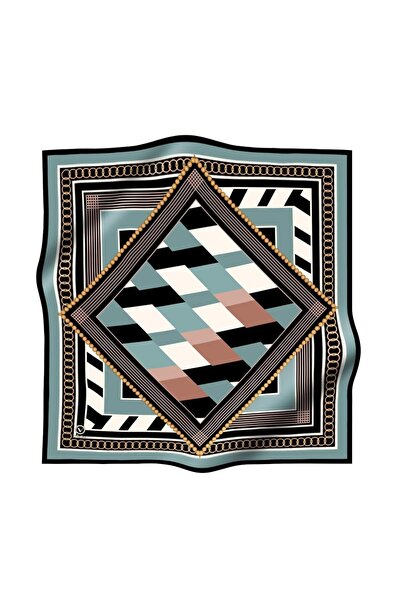 VİOLLA Soft Geometrik Desenli Mint Yeşili Renkli 90x90 Eşarp (İpek İçermez) K...