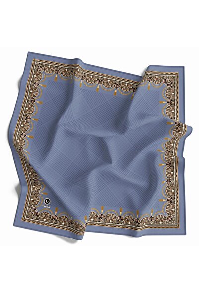 VİOLLA Twill Yumuşak Dokulu Kenar Motifi Şal Desenli Bebe Mavisi Renkli 90x90...
