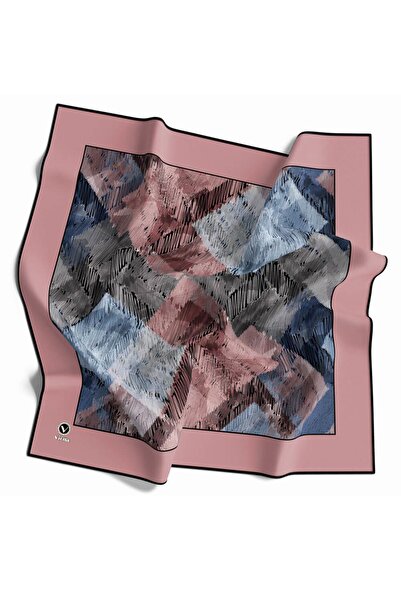 VİOLLA Soft Twill Bordürlü Karalama Desenli Pudra Renkli 90x90 Eşarp (İpek İç...