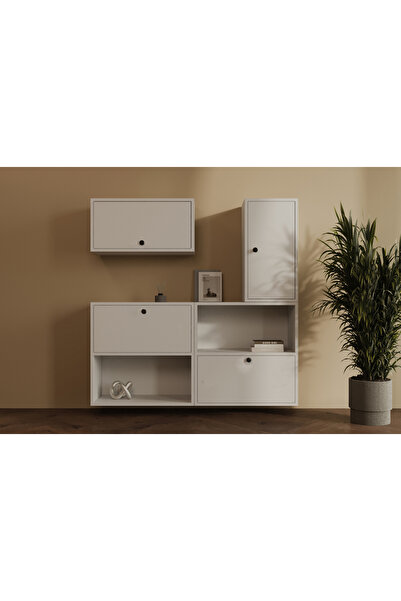 Nettrends Lino Minimalist Beyaz 4 Kapaklı Duvara Monte Çok Amaçlı Kitaplık/Dolap