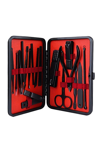 MUJGAN Deri Çantalı Siyah 17 Parça Manikür Seti