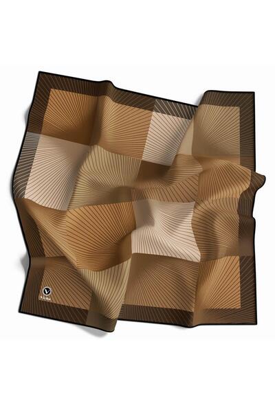 VİOLLA Soft Twill Geometrik Desenli Kahverengi Renkli 90x90 Eşarp (İpek İçerm...