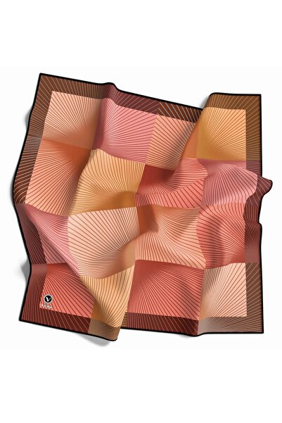 VİOLLA Soft Twill Geometrik Desenli Turuncu Renkli 90x90 Eşarp (İpek İçermez)...