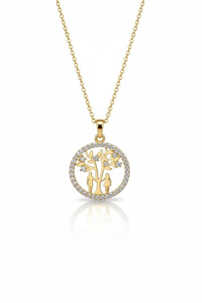 Çgk Çiğdem Gürel Kuyumculuk ÇGK Kadın Çınar Ağacı Çift Aşk Altın Kolye-Şık Ta...