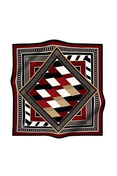 VİOLLA Soft Geometrik Desenli Bordo Renkli 90x90 Eşarp (İpek İçermez) Kenar D...