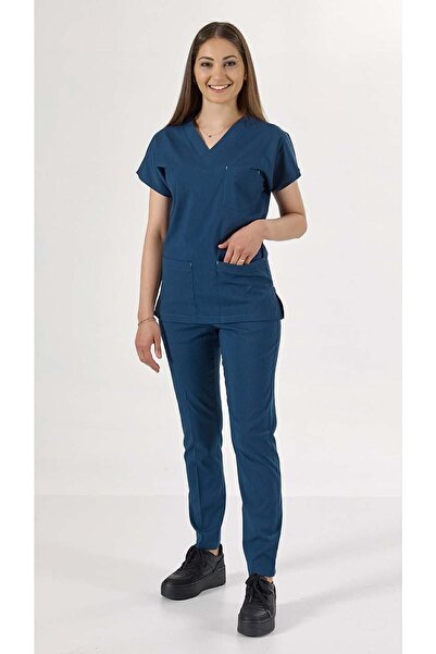 Uçak Medikal Petrol Lacivert Core-flex Likralı Cerrahi Takım Hemşire & Doktor...