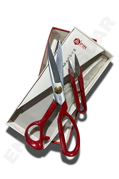 ENKAAKSESUAR PIN - 1084 8 INC KIRMIZI SAPLI ÇELİK GÖVDE PROFESYONEL TERZİ MAKASI