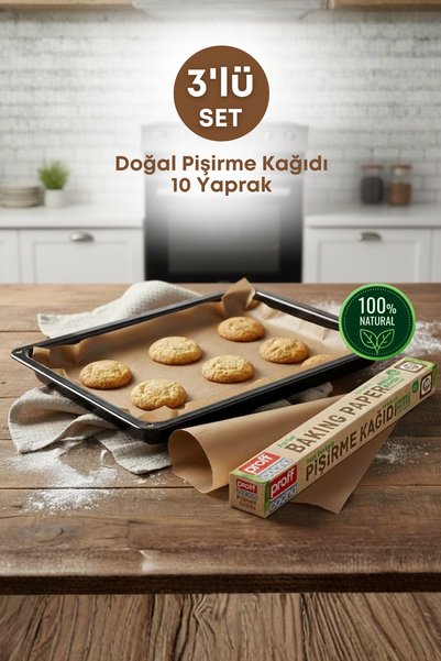grimorlife 3 Adet 10 Yaprak Ağartılmamış Doğal Hazır Kesilmiş Yağlı Pişirme Fırın Kağıdı- Fırın&Airfryer Kağıdı