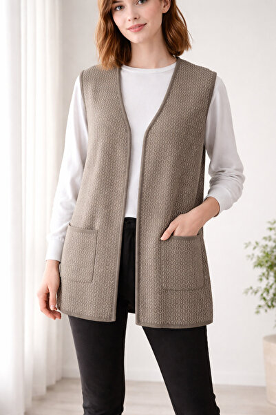 GLCN by Gülcan Desenli Üç Farklı Renkte bedenli Düğmesi Kadın Triko Yelek, An...