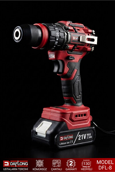 DAFLONG 21V 130 PARÇA ÇELİK MANDREN KÖMÜRSÜZ ASKILI ŞARJLI DARBELİ MATKAP+YEDEK ÇELİK MANDREN DFL-8