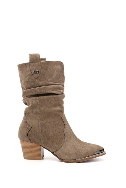 GÖNDERİ(R) Damen-Cowboystiefel aus Nerz-Wildleder mit spitzer Zehenpartie und dickem Absatz