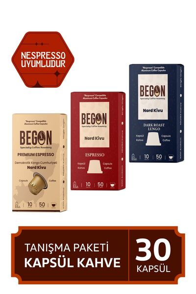 BEGON Nord Kivu Nespresso Uyumlu Alüminyum Kapsül Kahve Tanışma Paketi - 30 Adet