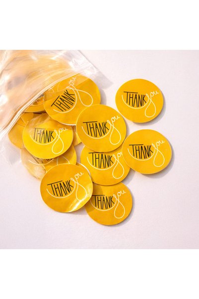 koliciabla Mustard Yellow'Thank You' Sticker (4X4Cm) - 48 Pieces |   A Warm Touch to Your Packages