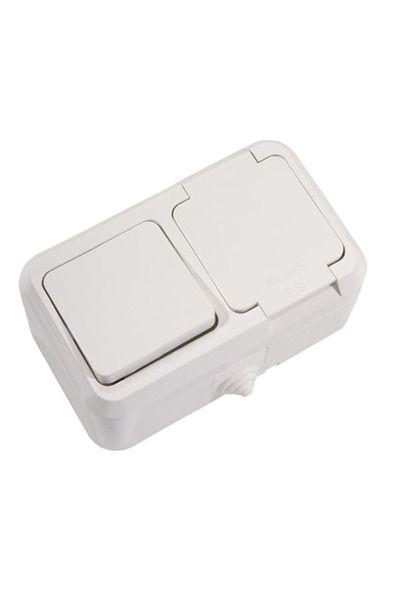 MAKEL Sıva Üstü Nemliyer Kapaklı Topraklı Priz + Anahtar Beyaz