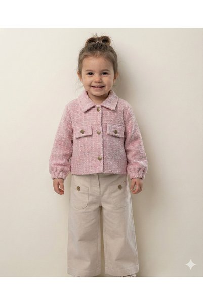 Mini Baray Girl's Flared Trousers & Jacket 2-Piece Set (2-3-4-5 Years) - Cotton