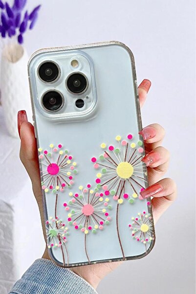 3GEN CASE İphone 15 Pro Max Kılıf Tatlı Çiçekler Desenli Şeffaf Silikon Kılıf