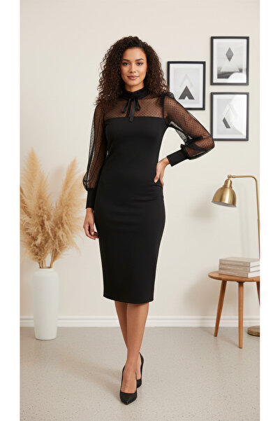 Rokka Moda Puantiyeli Tül Midi Balık Elbise