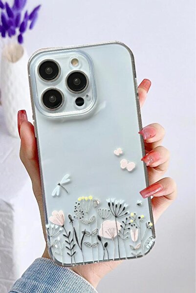3GEN CASE İphone 15 Pro Max Kılıf Tatlı Çiçekler Desenli Şeffaf Silikon Kılıf