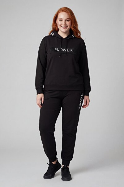 Ebsumu Γυναικείο σετ φόρμας μεγάλου μεγέθους με λουλούδια και πέτρα σε μαύρο ...