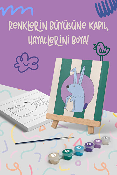Mind & Play Tavşan Temalı Çocuk Şövale Tuval Boyama Seti | Ahşap Şövale+Tuval...