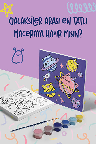 Mind & Play Galaksi Temalı Çocuk Tuval Boyama Seti | Tuval + 6 Renk Akrilik B...