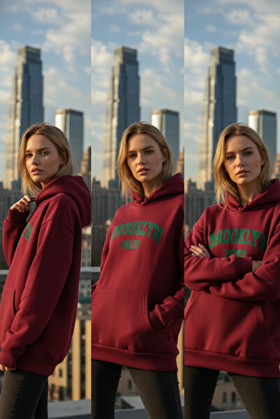 RPT MODA Hanorac de bază cu glugă, verde, supradimensionat, cu imprimeu BROOKLYN