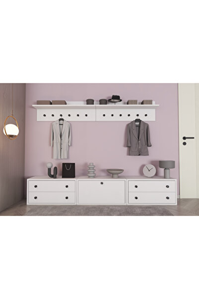 Nettrends Ayakkabılık Vestiyer Seti Raflı Askı Panolu 3 Modüllü 196x30 cm Bey...