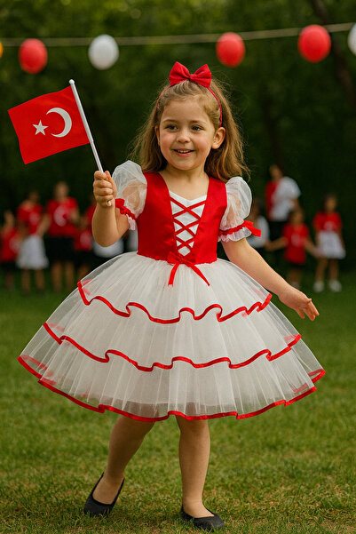 Gulsagg ÖNÜ ÇARPRAZ BAĞCIK DETAYLI ETEĞİ KATLI ÇOCUK ABİYE KOSTÜM