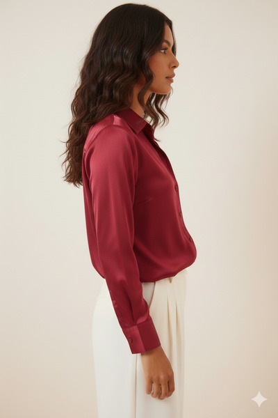 hazelin Kadın Bordo Hafif Dökümlü Saten Yüzeyli Gömlek Hzl22w-bd139641