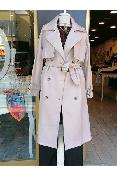 Robin Trenç Model Arkası Yırtmaçlı Kruvaze Uzun Kaban