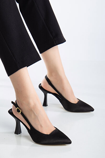 SMRMODA Stiletto Saten Yandan Gold Tokalı Arkası Açık Sivri Burun Kadın Günlü...