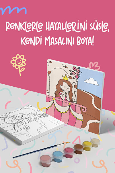 Mind & Play Prenses Temalı Çocuk Tuval Boyama Seti | Tuval + 6 Renk Akrilik B...