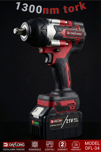 DAFLONG PRO 15 PİLLİ BATARYA 21V KÖMÜRSÜZ 1300NM TORKLU 1/2 ŞARJLI SOMUN SÖKME DFL34