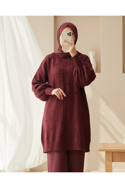 Modamorfo سترة تريكو ناعمة مع فتحات جانبية - لون بورجوندي