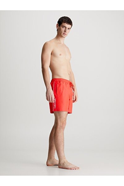 Calvin Klein Men's Logo Detailed Red Swimsuit Shorts