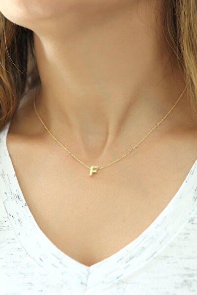 Azuris Silver Azuris 925 Ayar Gümüş Üç Boyutlu F Harfli Harfi Kolye