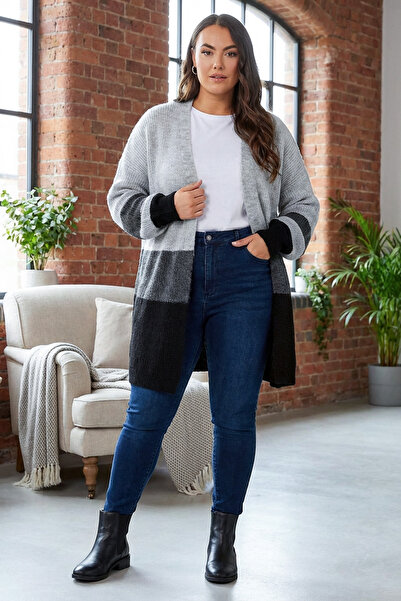 Stil Diva سترة تريكو كبيرة الحجم بأكمام طويلة وبدون إغلاق من الأمام 301881