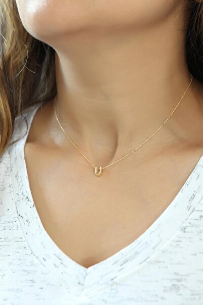 Azuris Silver Azuris 925 Ayar Gümüş Üç Boyutlu U Harfli Harfi Kolye